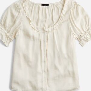 J Crew cream crinkle blouse, puff sleeve